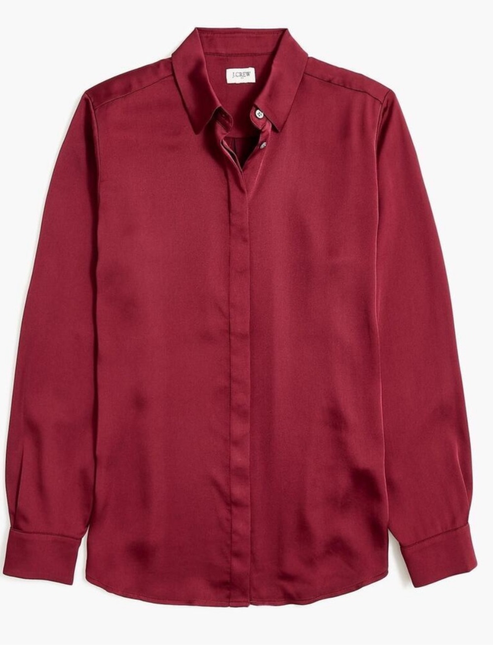 NWT J.Crew Drapey Satin Button-Up Shirt Burgundy